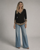 Elegant Black Blouse with Leopard Accents