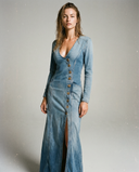 Elegant Long Denim Dress with V-Neck