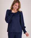 Mia | Feminine Stretch Top in Indigo Blue 1