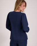 Mia | Feminine Stretch Top in Indigo Blue 4