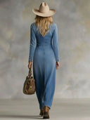 Sophie | Elegant Long Denim Dress with V-Neck 2