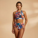 Tropical Print High Neck High Waisted Bikini