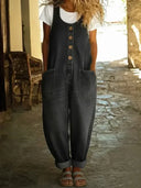 Overalls Loose Fit Sleeveless Jumpsuit with Button Front