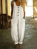 Overalls Loose Fit Sleeveless Jumpsuit with Button Front