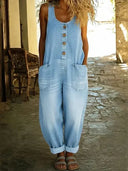 Overalls Loose Fit Sleeveless Jumpsuit with Button Front