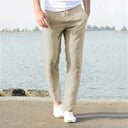 Men's Linen Pants with Drawstring Waist and Tapered Leg