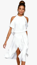 Women's Halter Neck Midi Dress with Cold Shoulder Sleeves