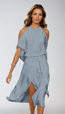 Women's Halter Neck Midi Dress with Cold Shoulder Sleeves