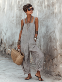 Striped Square-Neck Sleeveless Jumpsuit